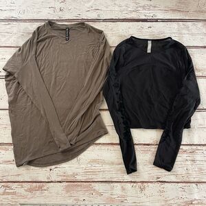 Athleta Womens Taupe Brown Asymmetrical Long Sleeve Dolman Top XS Lot‎ of 2